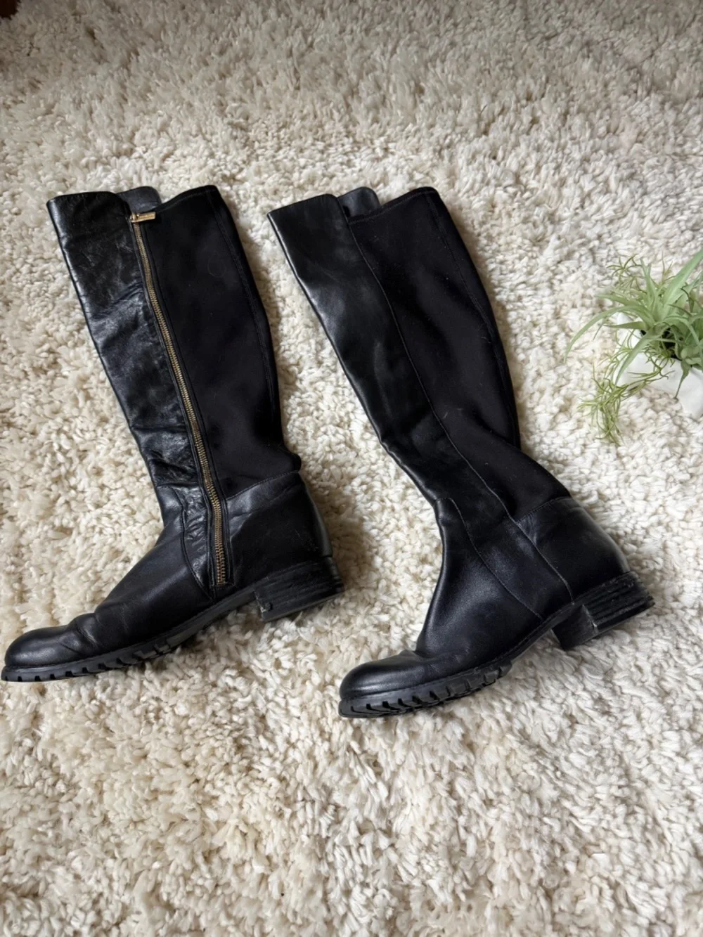 Classic Michael Kors Black Leather cute design Over-the-Knee Riding Boots with L